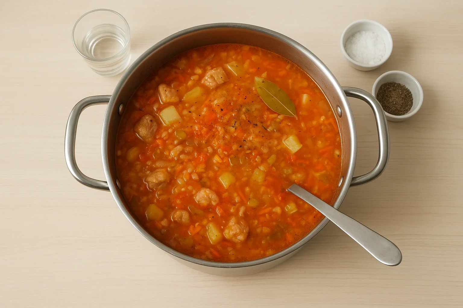 рассольник с рисом и маринованными огурцами