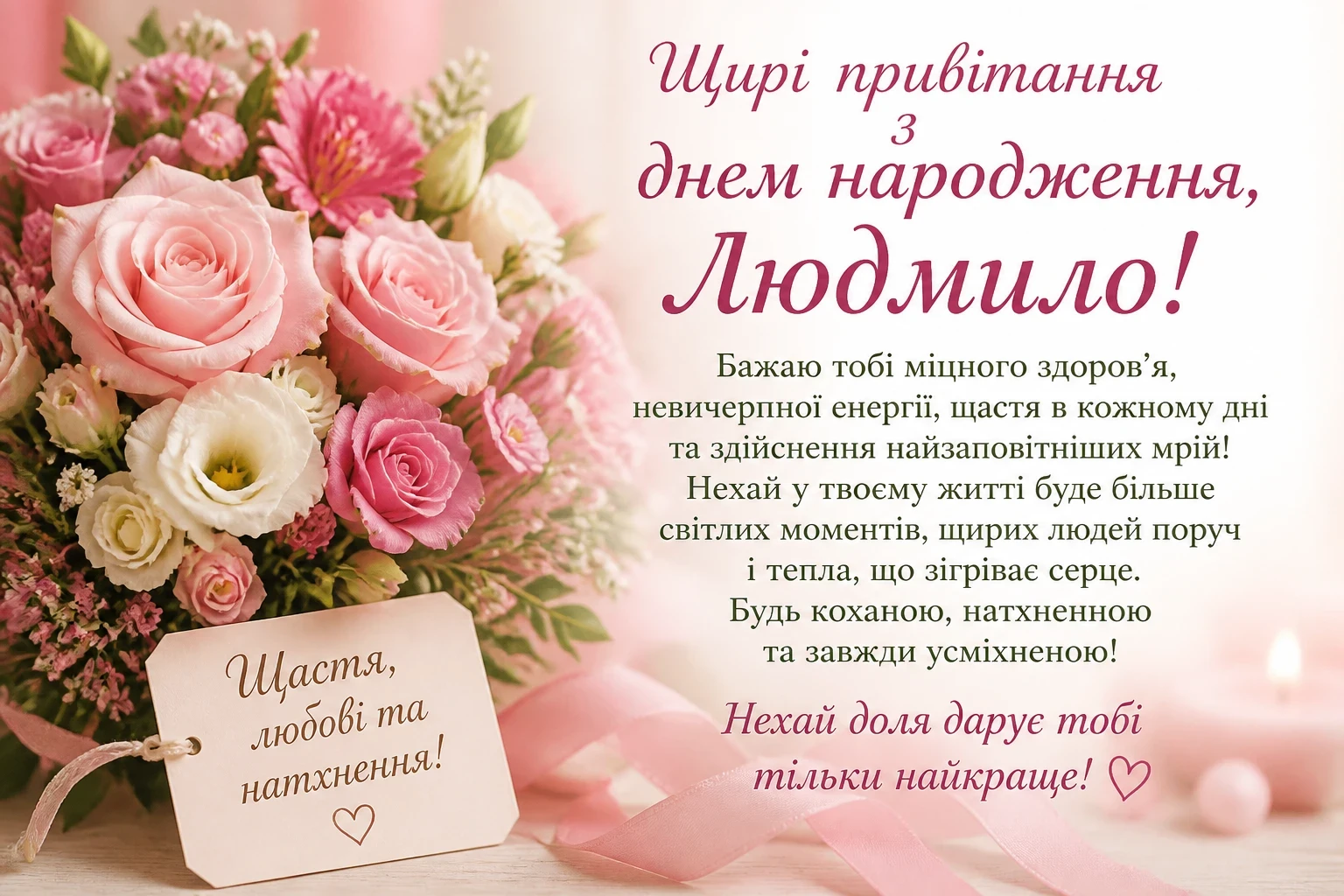 Щирі привітання з днем народження для Людмили