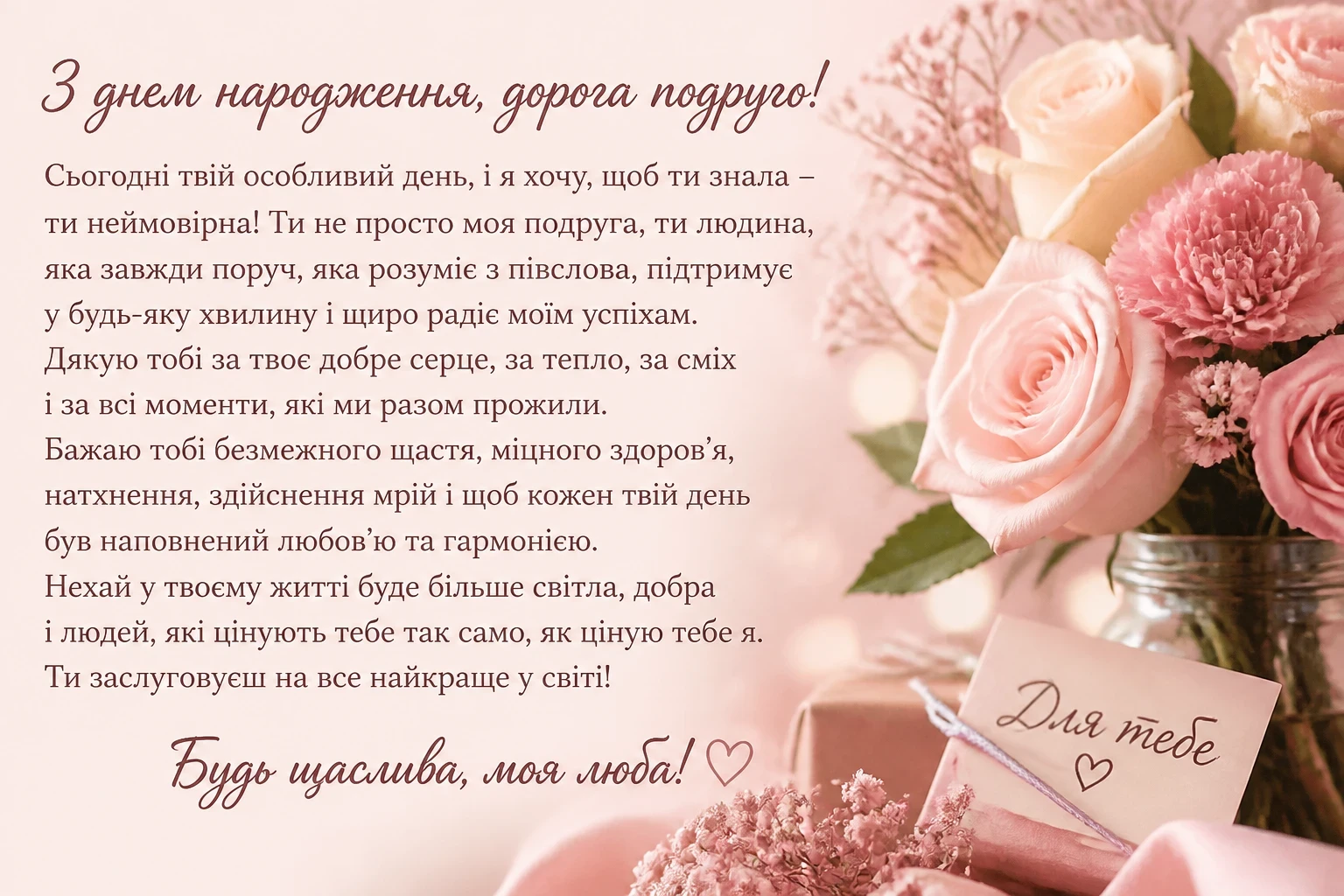 Зворушливі привітання з днем народження подрузі своїми словами