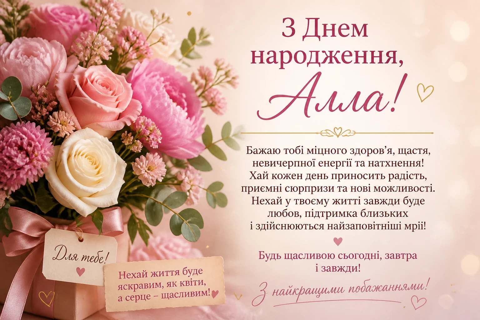 Привітання з днем народження для Алли