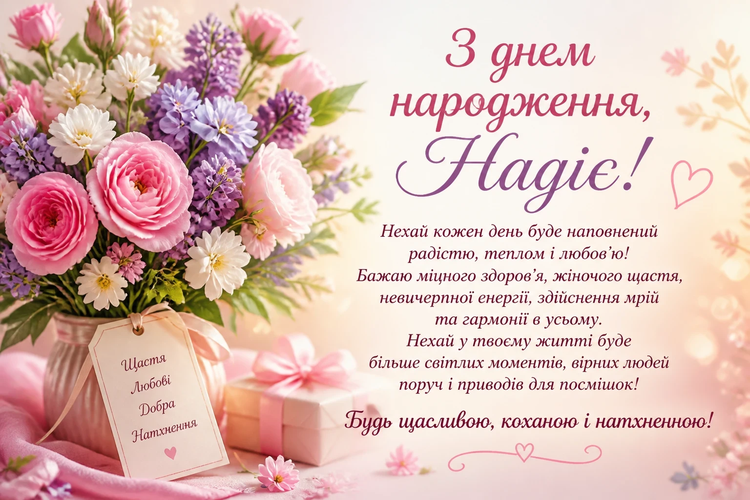 Привітання з днем народження для Надії